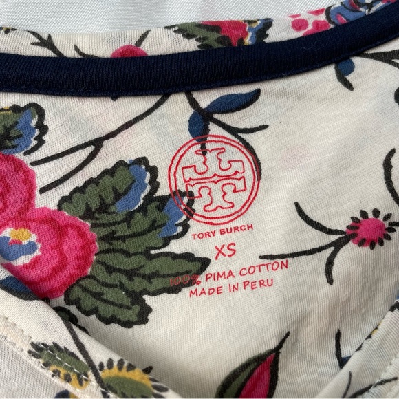 Tory Burch Michaela Floral Print T-Shirt | 100% Pima Cotton | Size Extra Small - Picture 5 of 5
